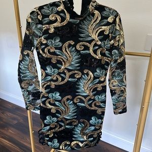 Sequin Gold, Green and Black Dress